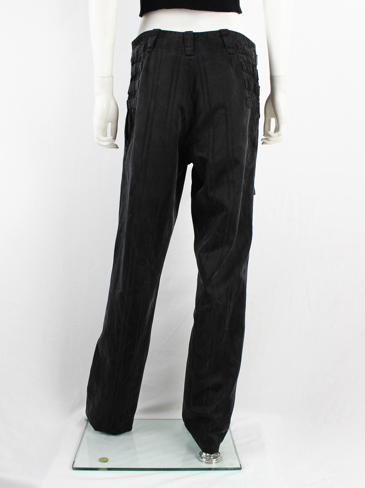 Ann Demeulemeester black wide trousers with quadruple front belt