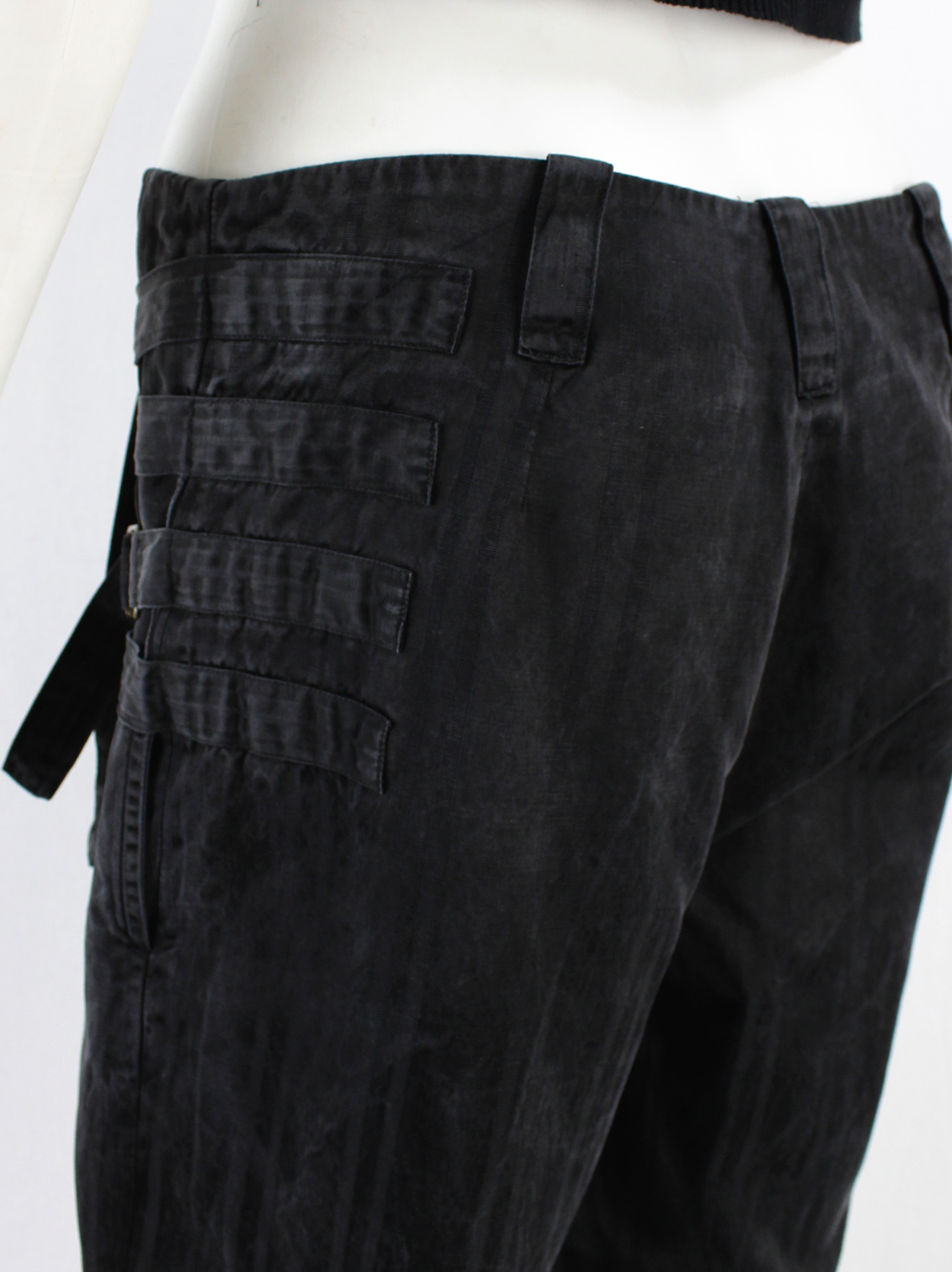 Ann Demeulemeester black wide trousers with quadruple front belt