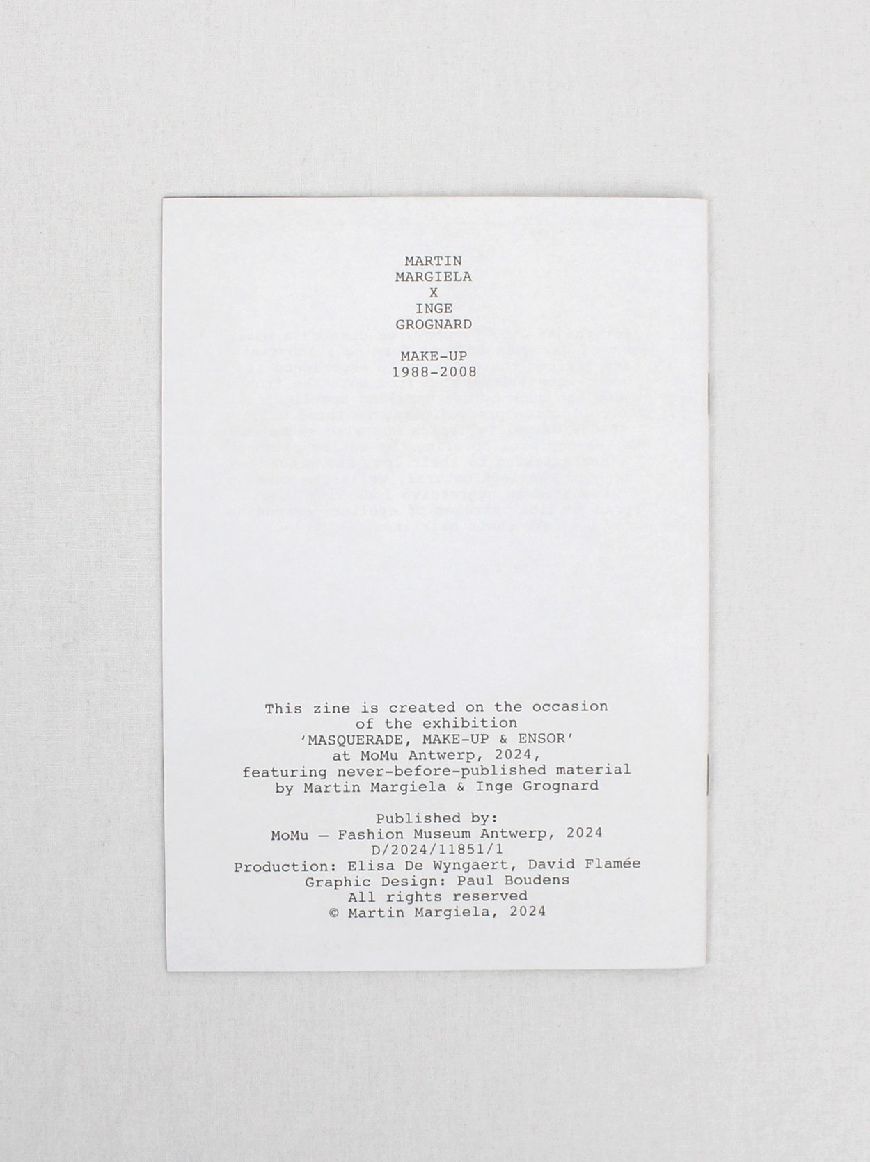 Martin Margiela x Inge Grognard booklet: runway make-up looks 1988