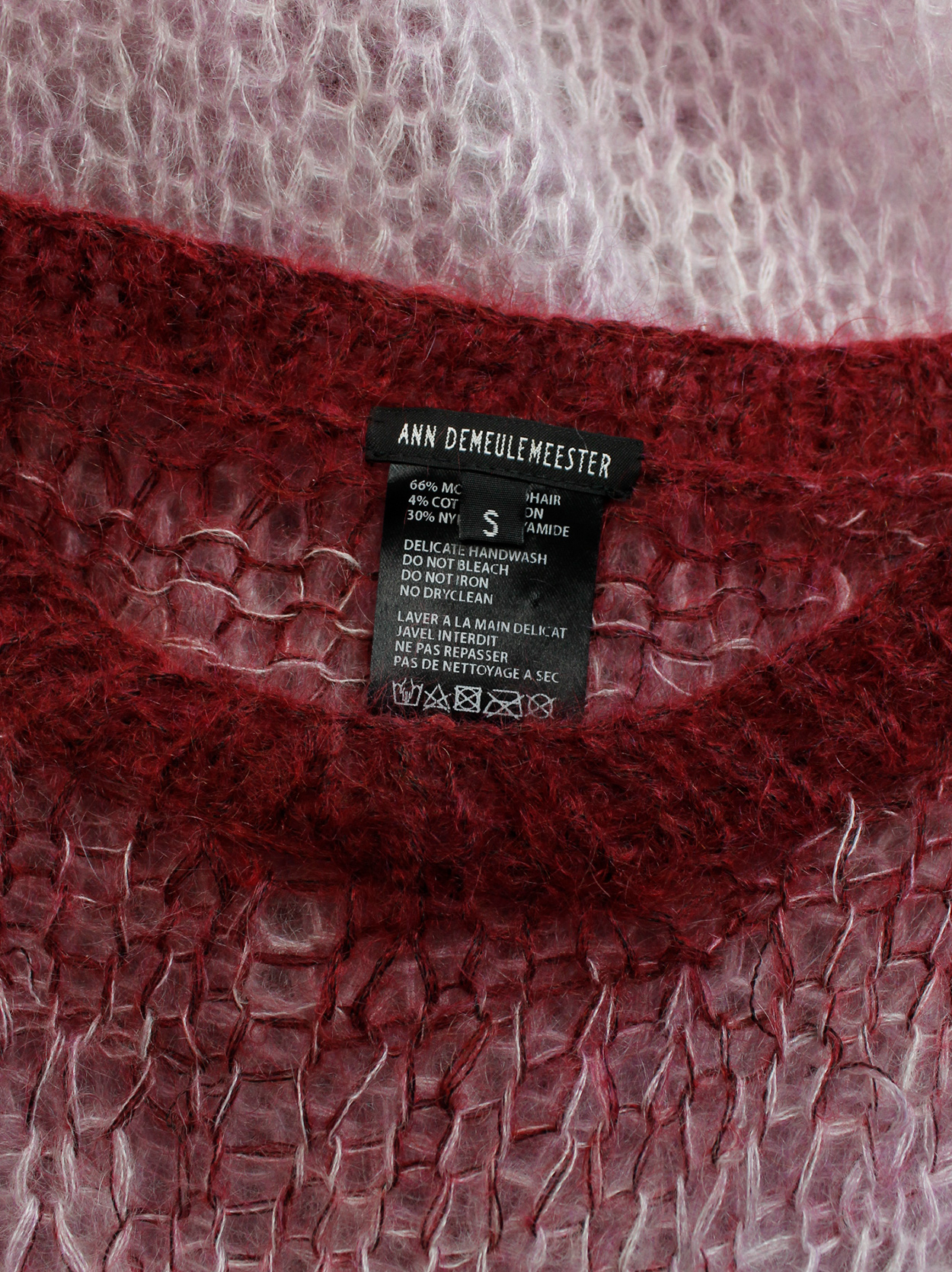 Ann Demeulemeester rosen open knit jumper with red ombre finishes 