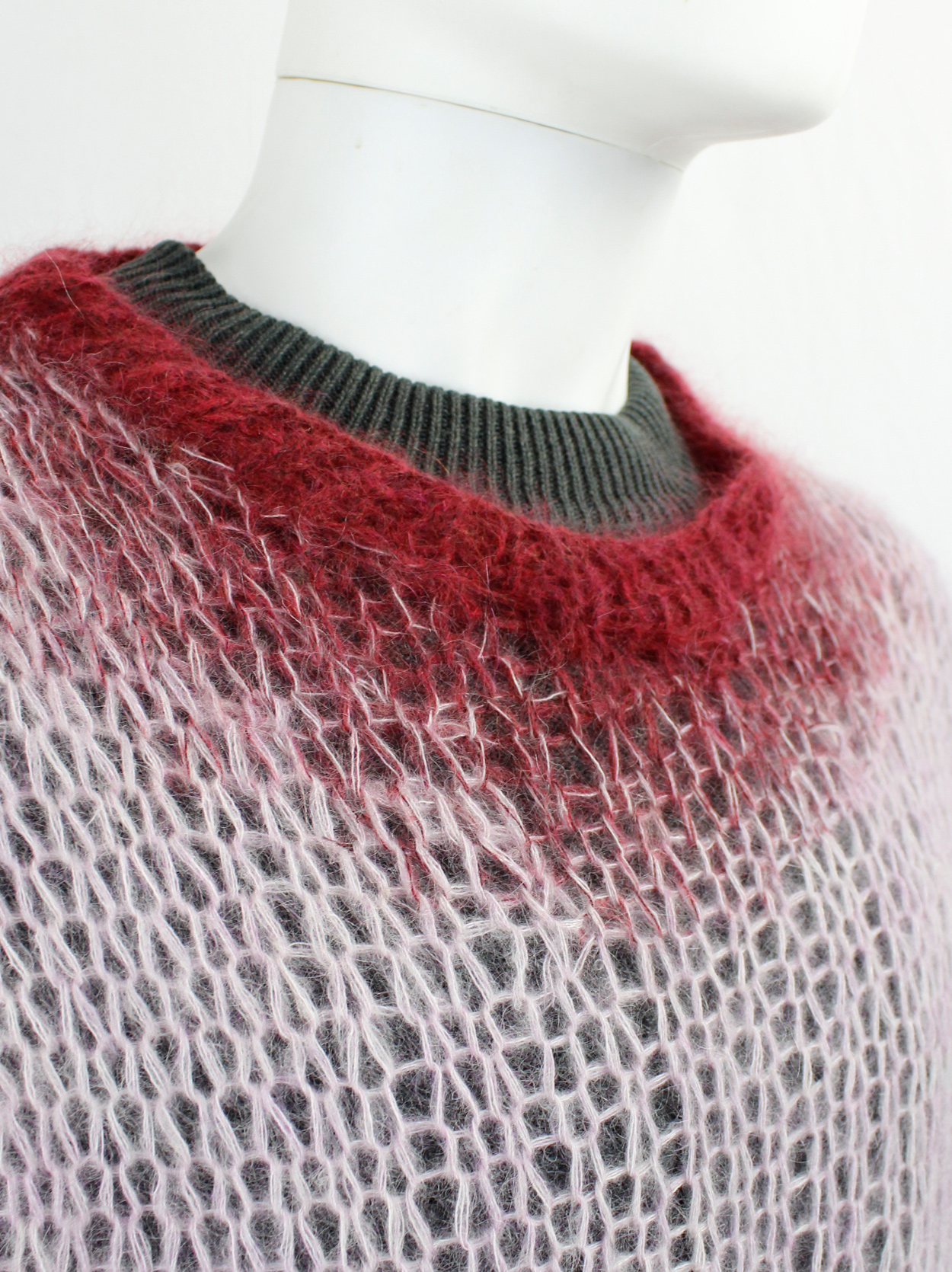 Ann Demeulemeester rosen open knit jumper with red ombre finishes