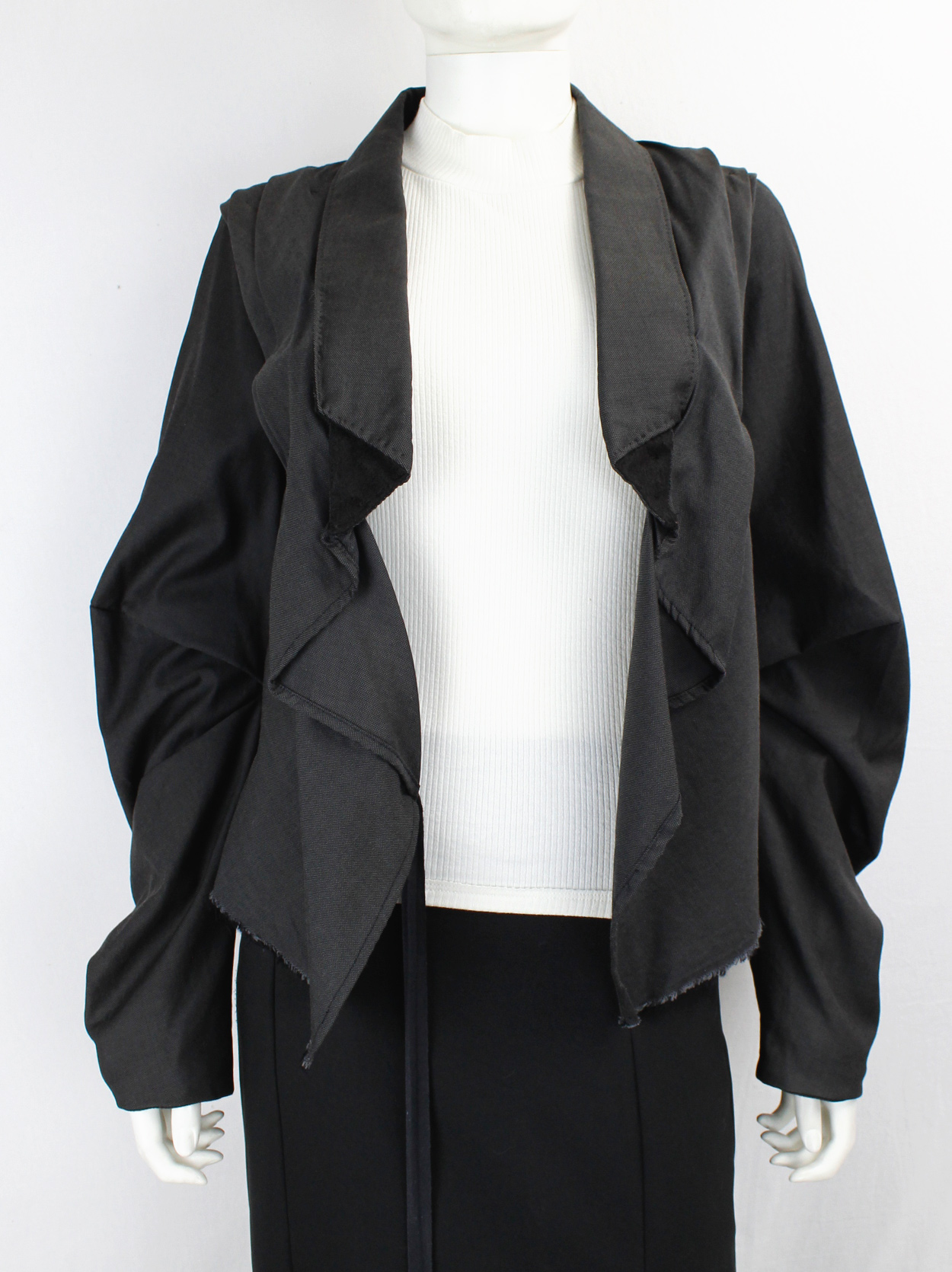 Maison Martin Margiela grey wrap jacket with origami folded front 