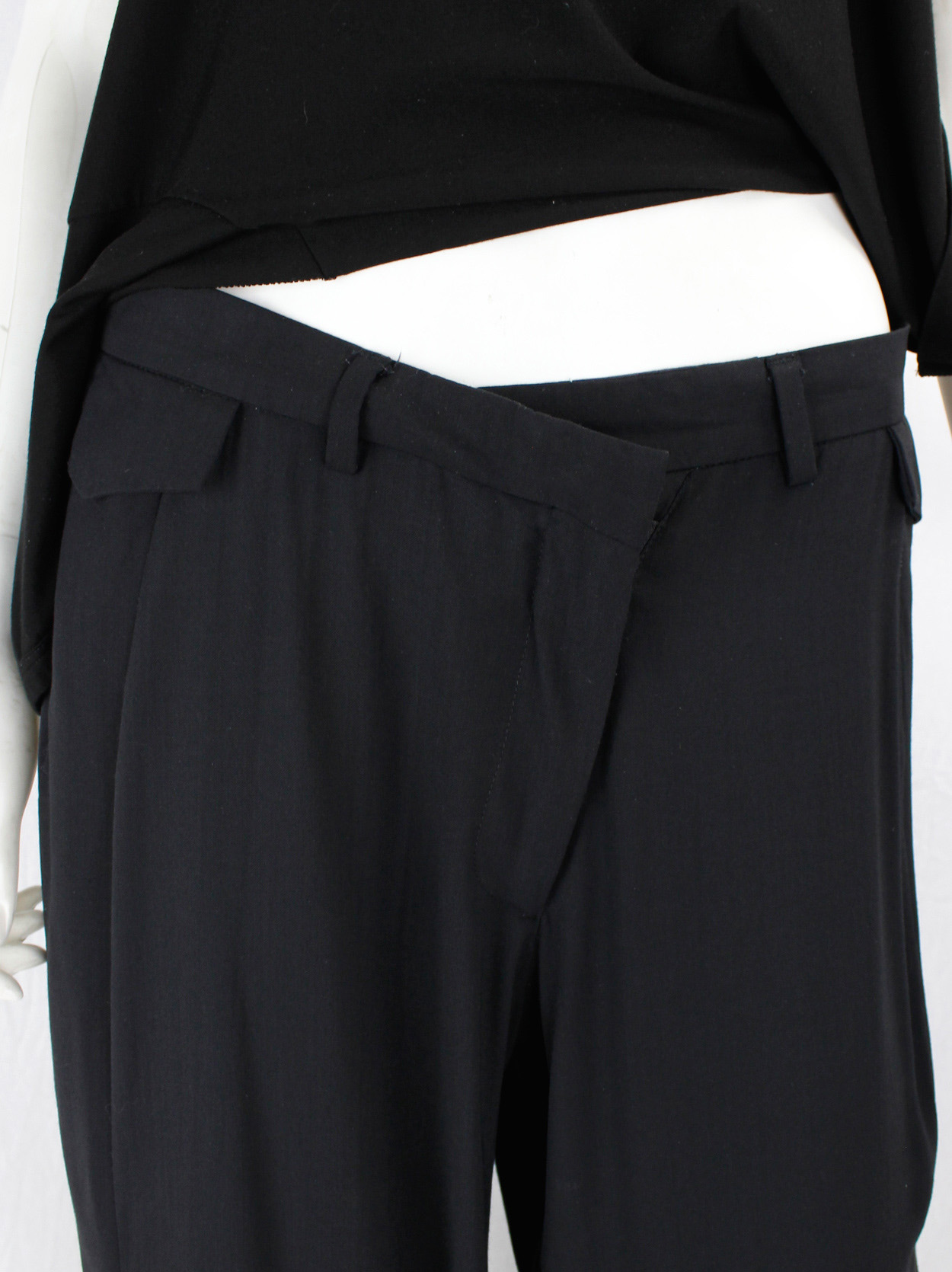 Maison Martin Margiela black trousers with slanted front zipper