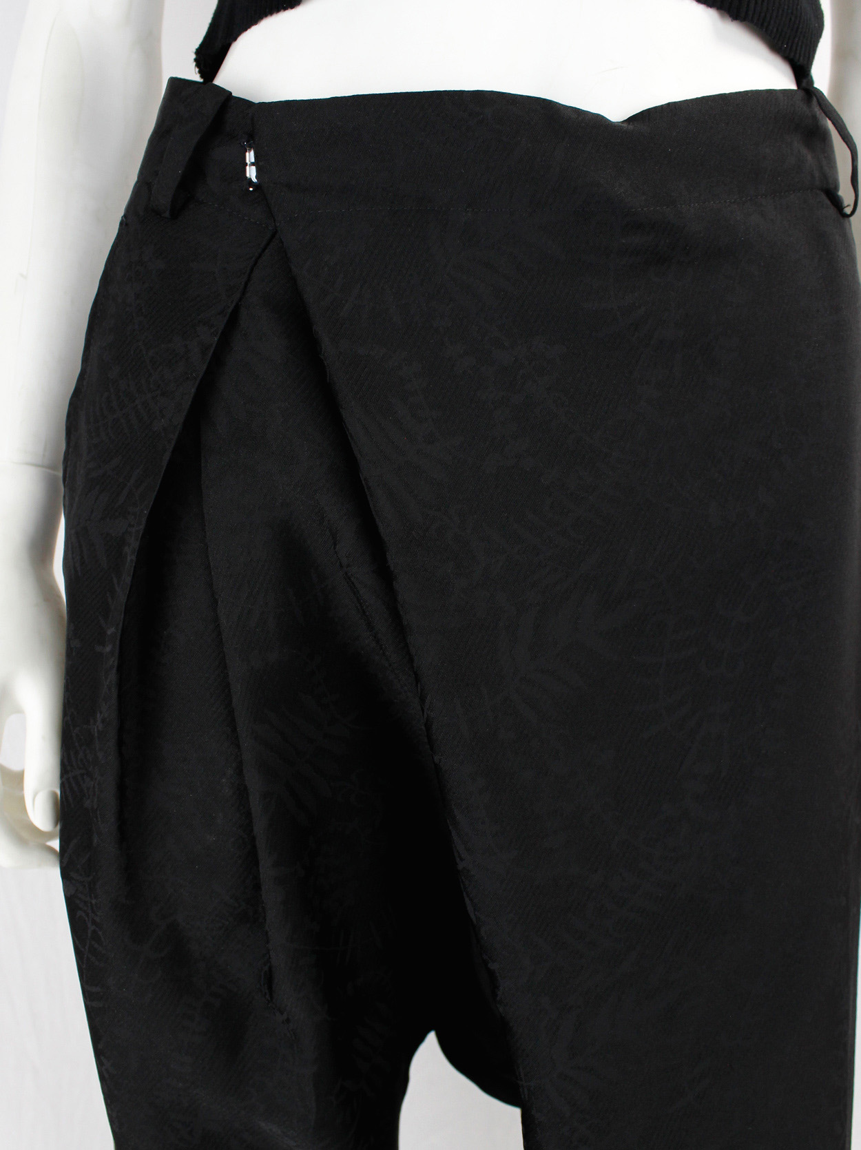 Noir Kei Ninomiya black brocade harem trousers with sharp front