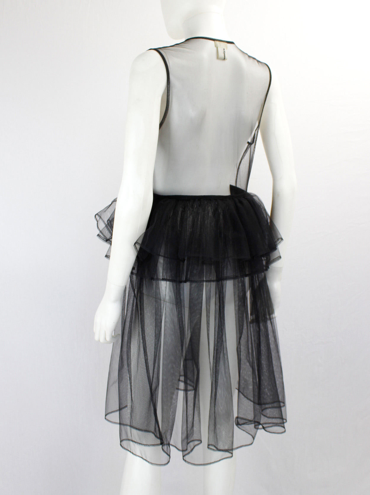 Noir Kei Ninomiya black sheer tulle dress or waistcoat with tiered