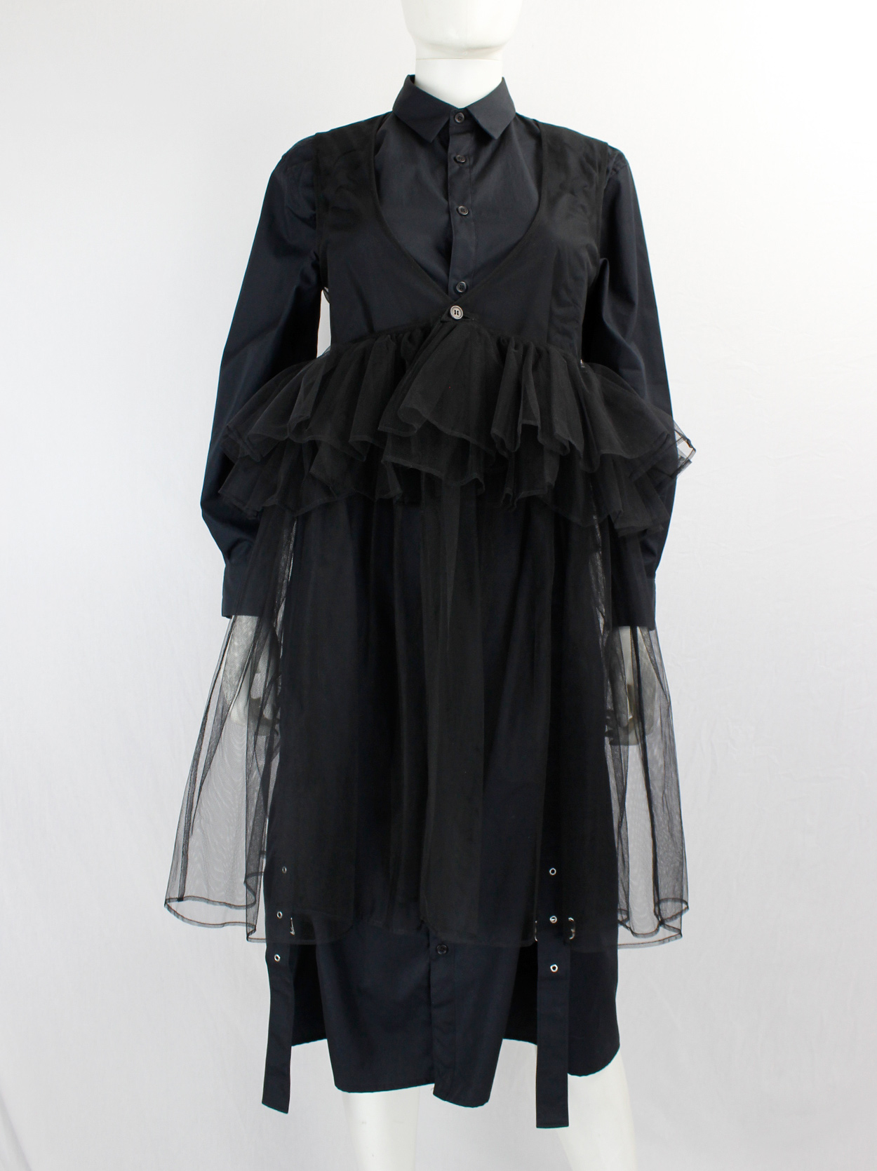 Noir Kei Ninomiya black sheer tulle dress or waistcoat with tiered