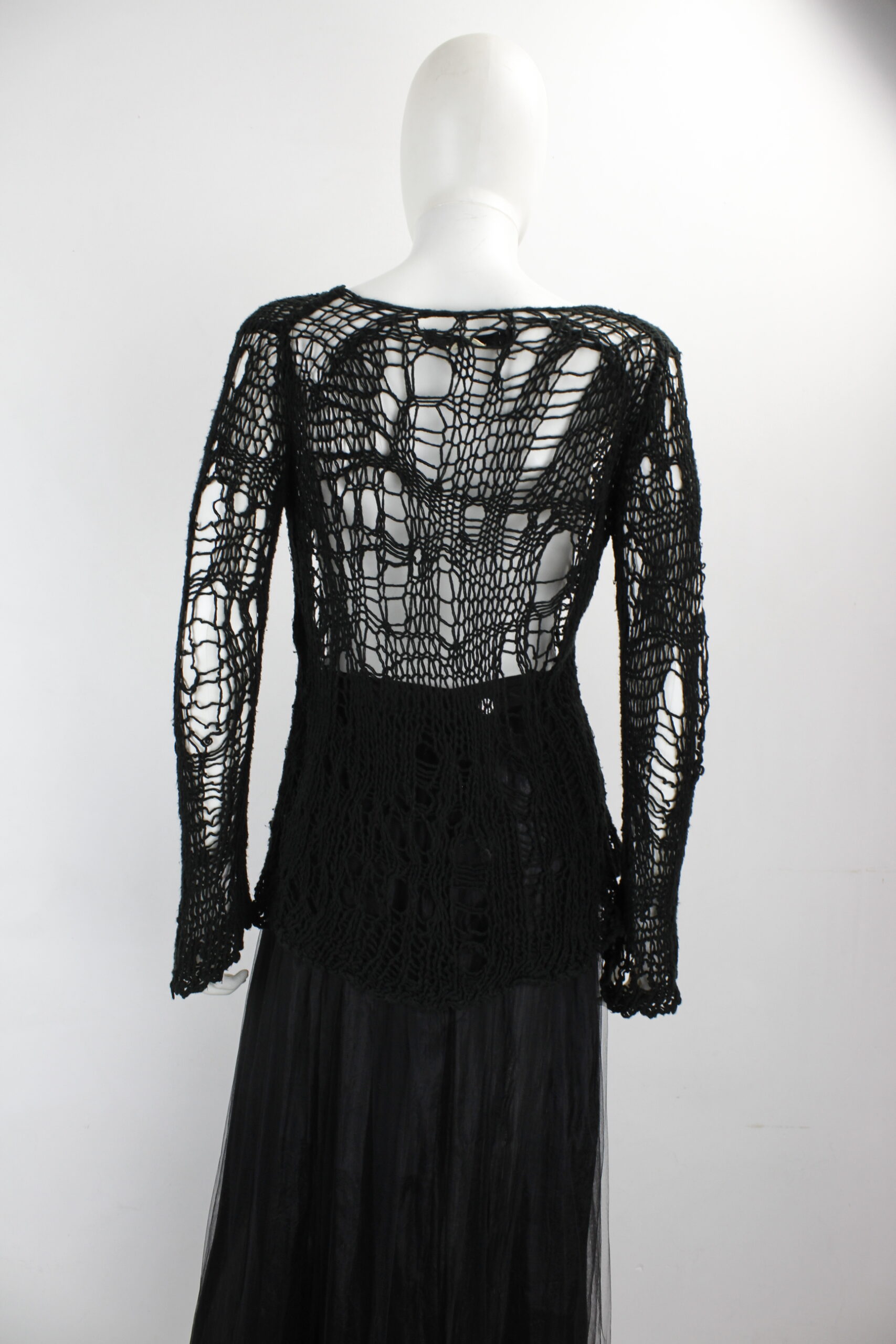 Junya Watanabe black spiderweb crochet jumper with irregular