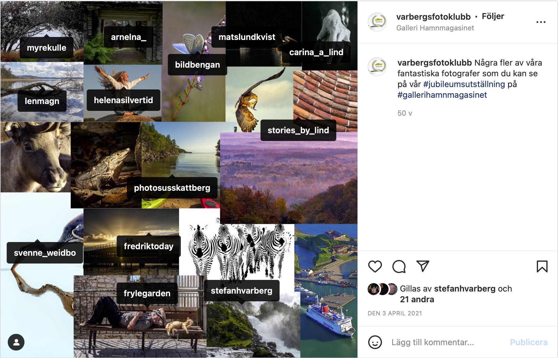 Skärmavbildning på inlägg från vårt instagram-konto