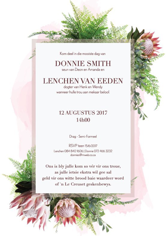 Invitation with Protea florel