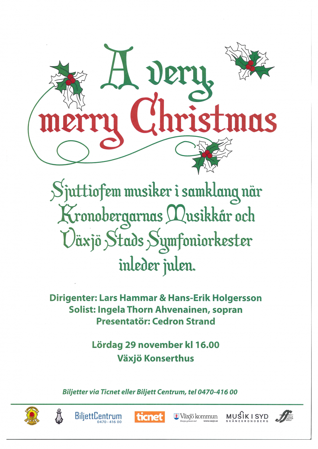 Växjö stad symfoniorkester 2014 Adventskonsert Affisch