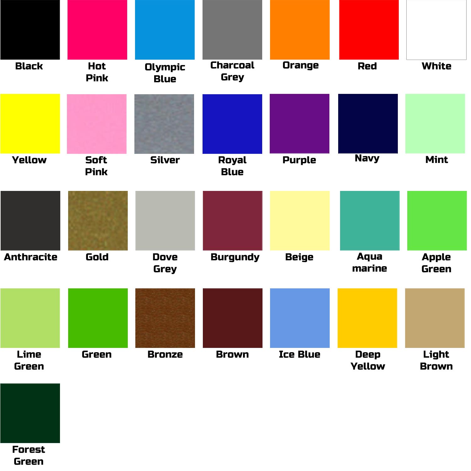 Sticker Colour Chart