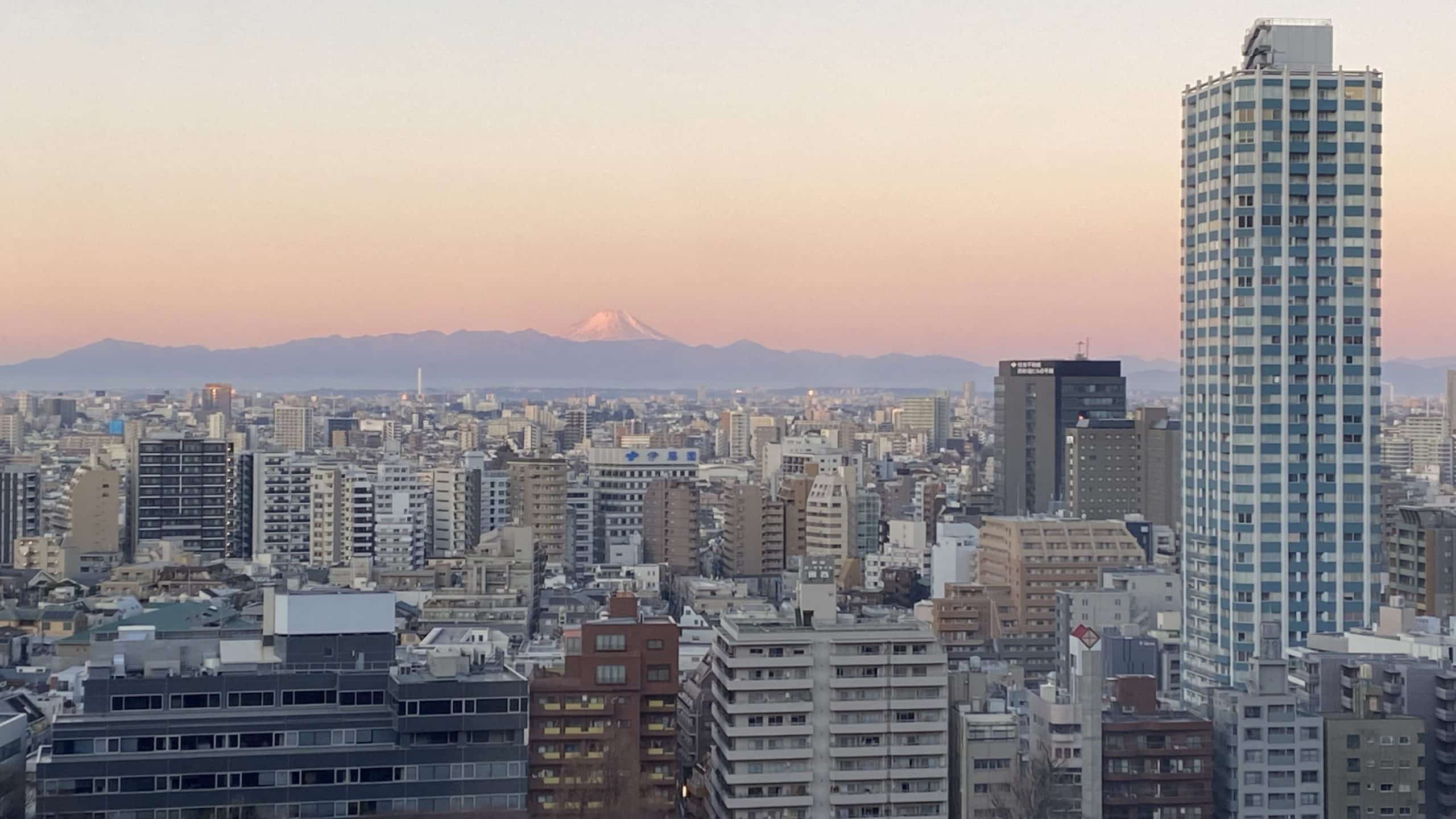 Aussicht auf den Mount Fuji von Tokio aus