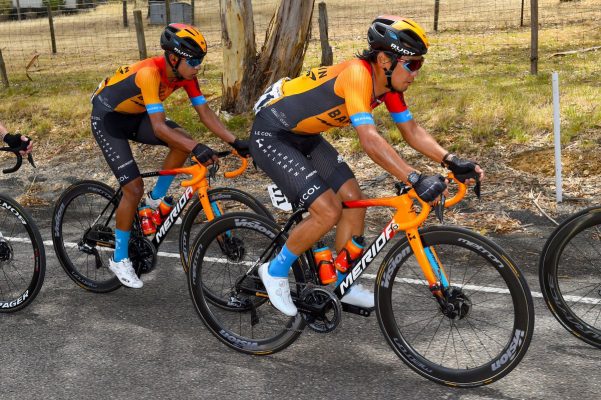 Team Bahrain McLaren riding in Le Col cycling kits