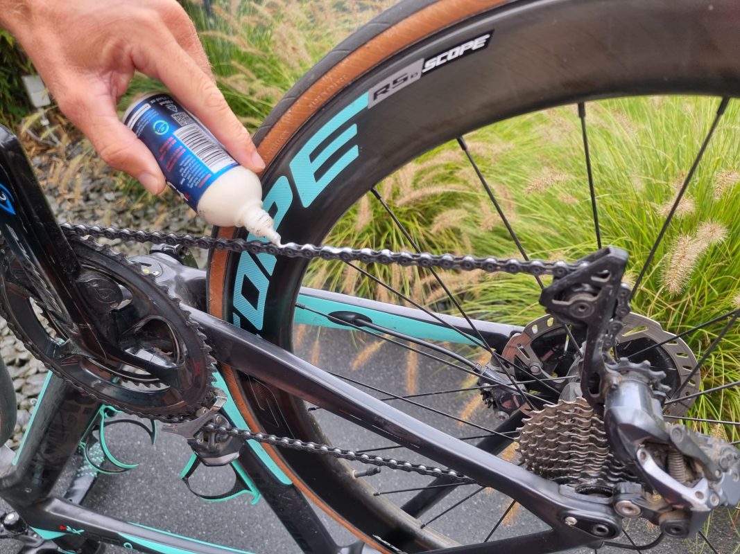Road Race Bike Maintenance with squirt chain lube