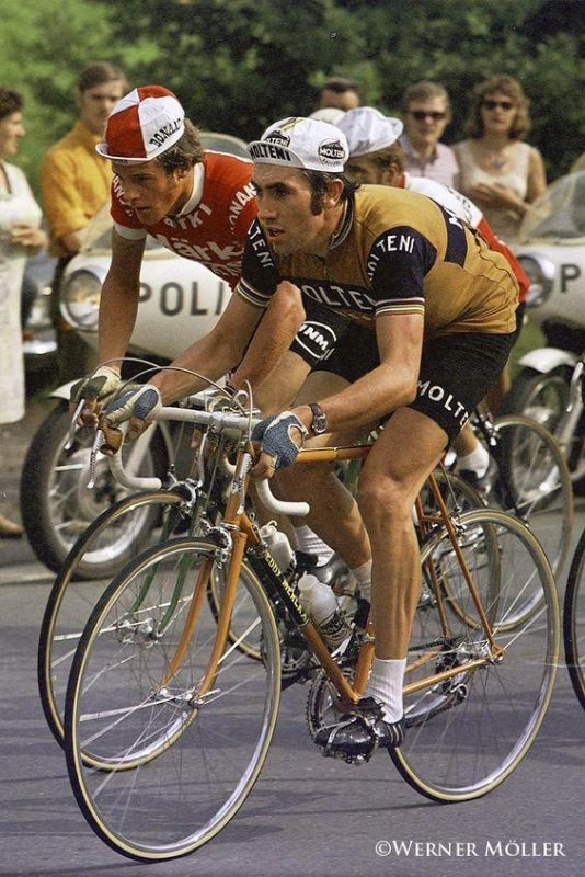 Eddy Merckx with a Molteni cycling cap