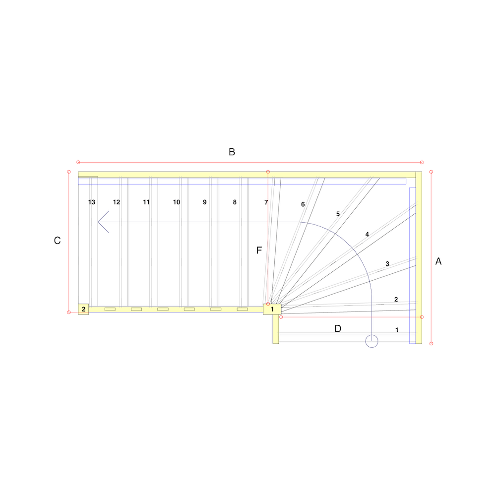 Kwarttrap dicht links tekening