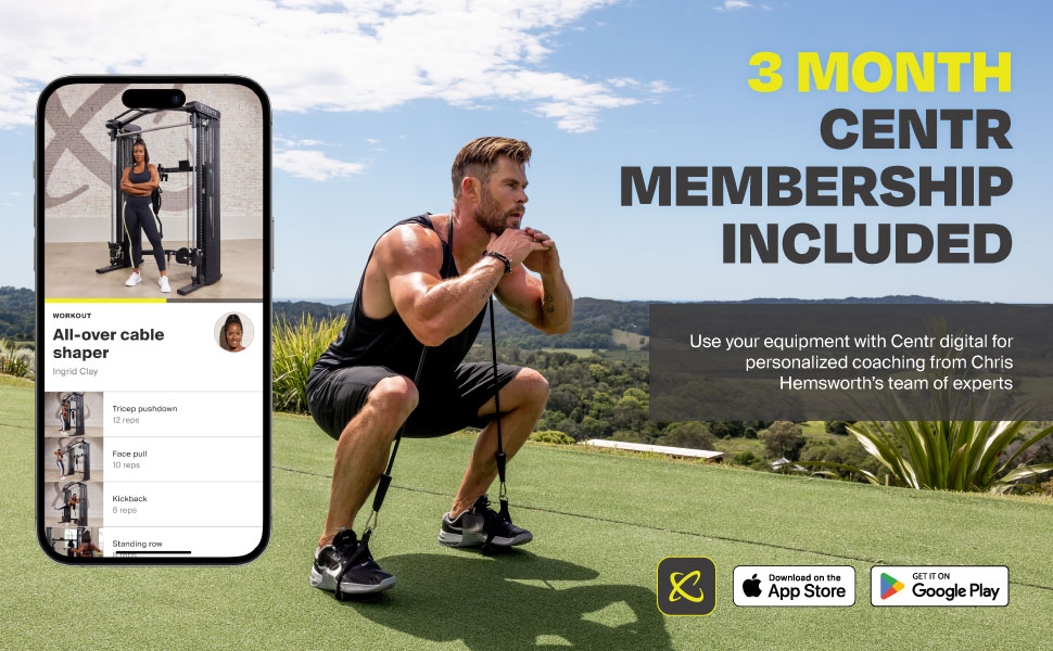 Includes 3 months of training with Chris Hemsworth's team of experts through the Centr app