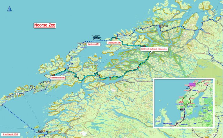 De omweg van 380 km van Gryllefjord naar Stokmarknes