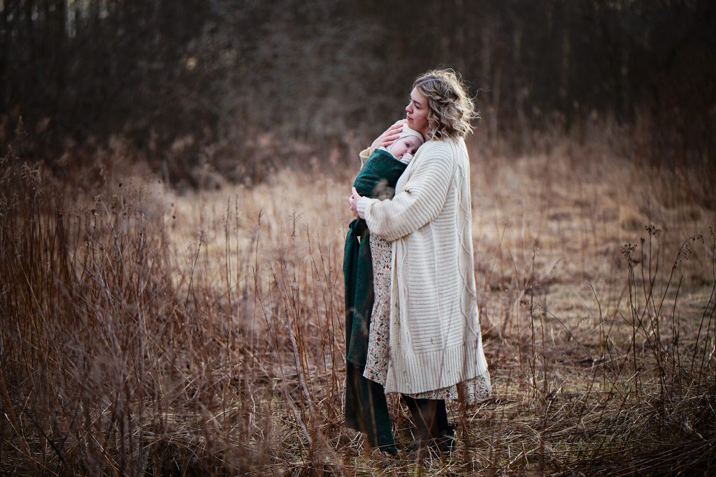 Fotografering med bebis buren i sjal