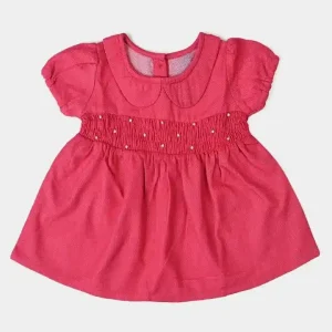 Kids GIRLS COTTON SMOCKING FROCK PINK front view