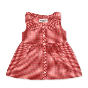 Kids Sleeveless Frock Check Red front