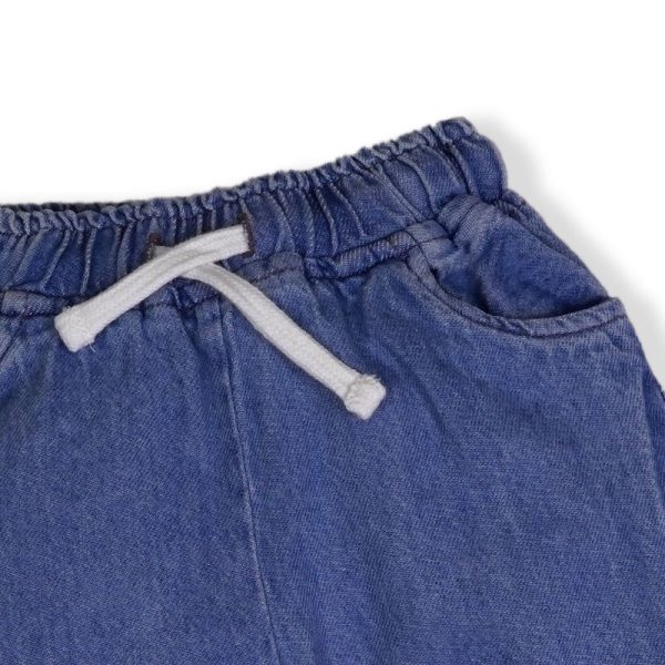 Kids Stone Wash Denim Trouser Blue pocket front view