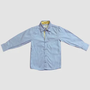 Kids Boys Casual Cotton Shirt Sky Blue with Yellow Accents front full