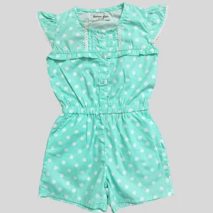 Kids Girls Jump Suit Sea Green Polka Dots front