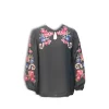 Women Floral Embroidery Top Black front
