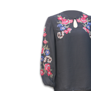 Women Floral Embroidery Top Black