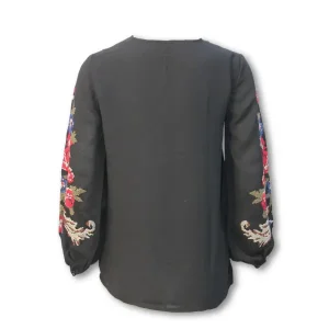 Women Floral Embroidery Top Black