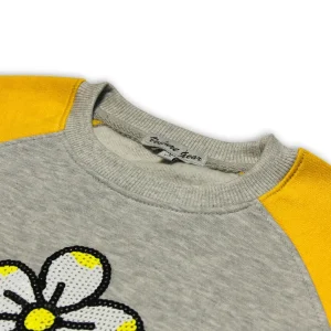 Kids Girls Sweatshirt Grey & Yellow with Flower