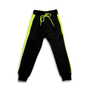 Kids Fleece Trousers Black with Neon Green Accents front