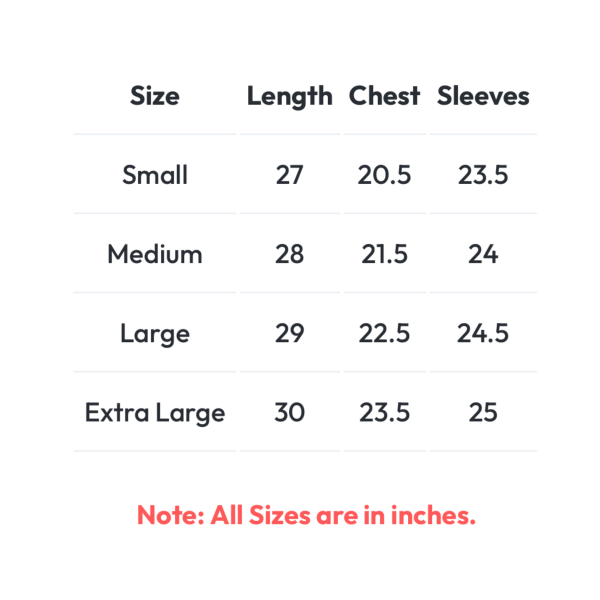 vg mens zipper & sweatshirt size chart