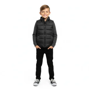 Kids Puffer Jacket Sleeveless Black front