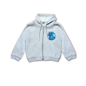 Kids Zipper Hoodie Grey Planet Print
