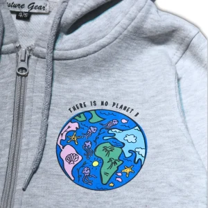 Kids Zipper Hoodie Grey Planet Print