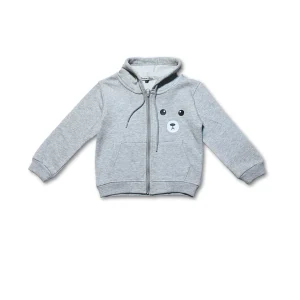 Kids Zipper Hoodie Grey Bear Print