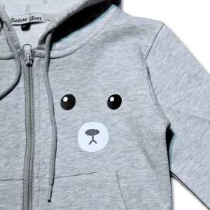 Kids Zipper Hoodie Grey Bear Print