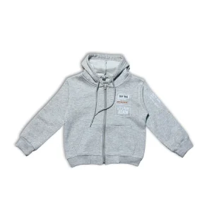 Kids Zipper Hoodie Grey Stay Brave Print front