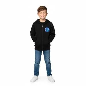 Kids Zipper Hoodie Black Planet Print front