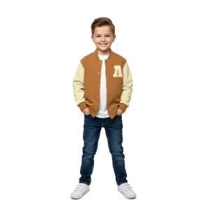 Kids Baseball Jacket Brown and Cream