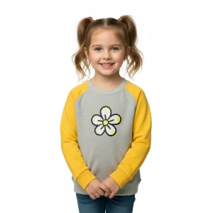 Kids Girls Sweatshirt Grey & Yellow with Flower