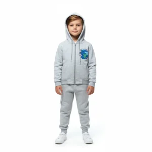 Kids Zipper Hoodie Grey Planet Print front