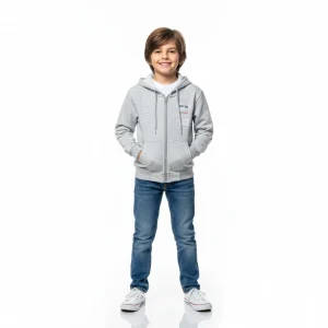 Kids Zipper Hoodie Grey Stay Brave Print front