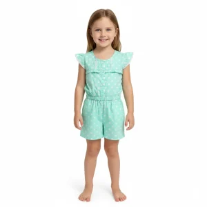 Kids Girls Jump Suit Sea Green Polka Dots front