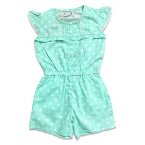 Kids Girls Jump Suit Sea Green Polka Dots