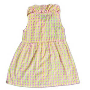 Kids Girls Sleeveless Frock Pink Yellow Check