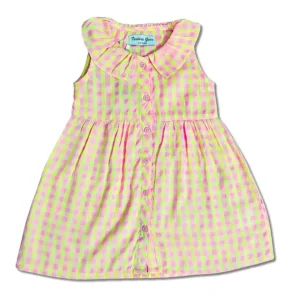 Kids Girls Sleeveless Frock Pink Yellow Check
