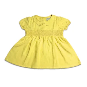 Kids Girls Cotton Smocking Frock Yellow front